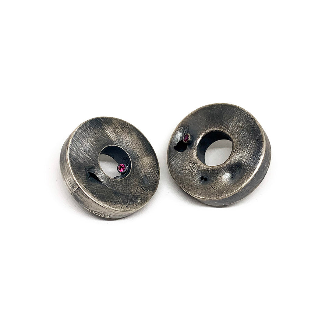 Ruby Topaz Hollow Form Studs