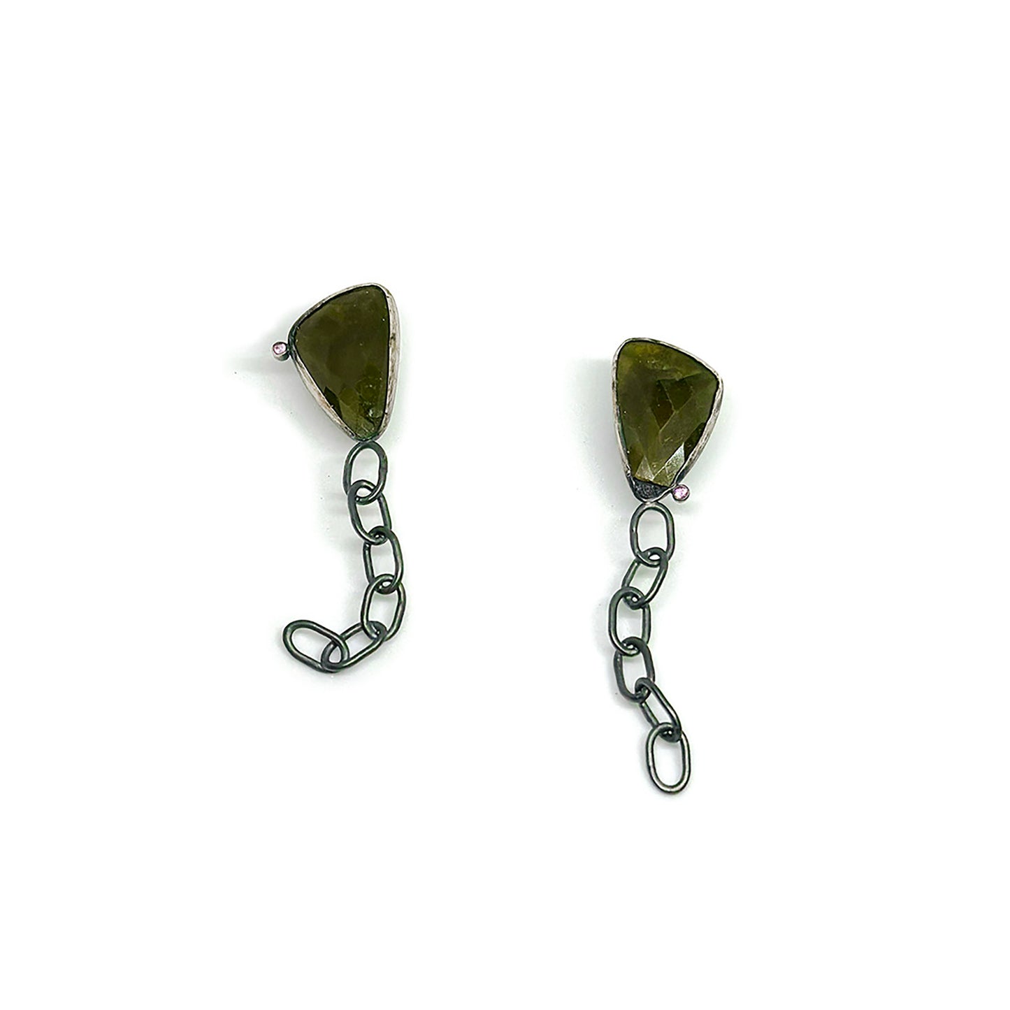 Green Silverite Chain Earrings